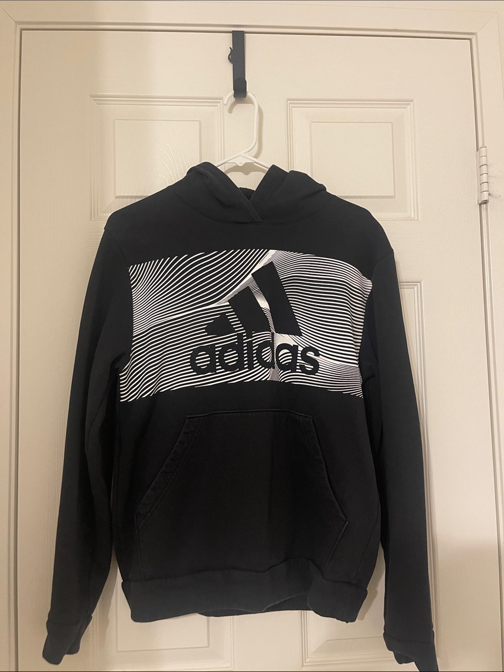 adidas Black Crewneck Hoodie with White Wave Logo